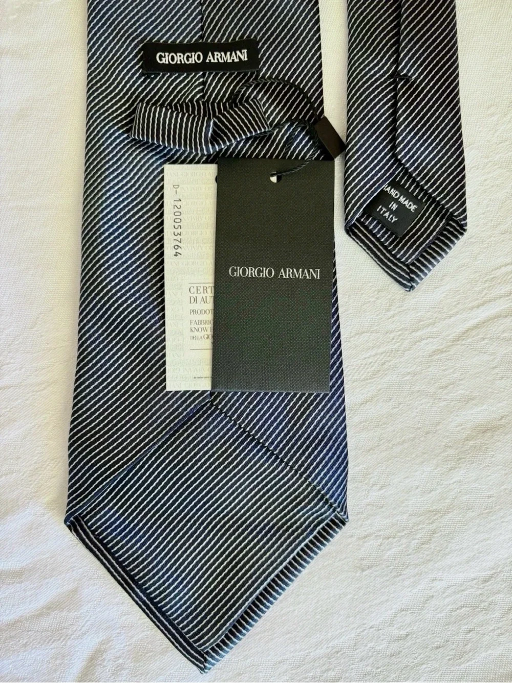 Vintage Giorgio Armani Black Label Silk Tie CRAVATTE Italy Diagonal Stripe NWT